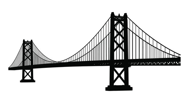 A striking black and white depiction of the bay bridge s iconic structure presented as a bold silhouette high quality professional