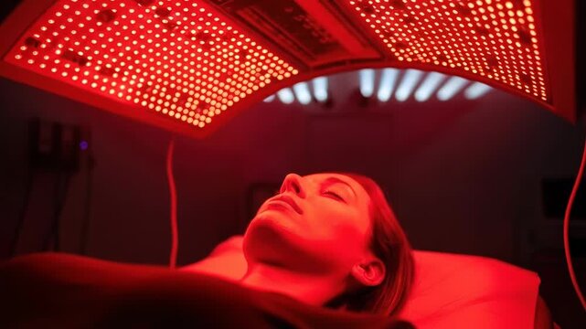 Woman undergoing red light therapy for skin rejuvenation