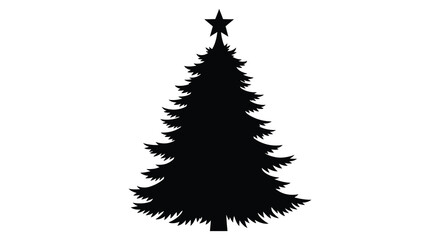A stark black silhouette of a classic christmas tree stands prominently against a bright white background a festive silhouette © Bsicon02