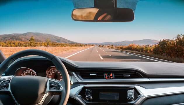detailed image of rearview mirror showing clear view of road behind with high definition display of rearview camera on dashboard screen car display auto safety