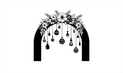 Elegant Floral Arch with Hanging Ornaments Silhouette.