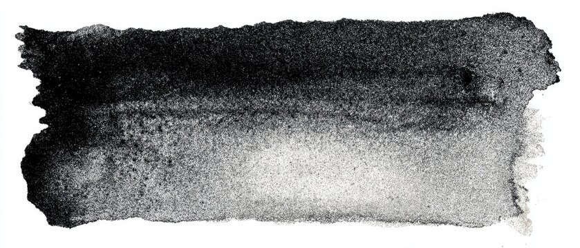 A grayscale watercolor brushstroke with a rough edge and a gradient from dark to light
