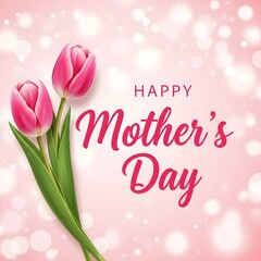 Pink Tulip Pattern Happy Mother&rsquo;s Day Background