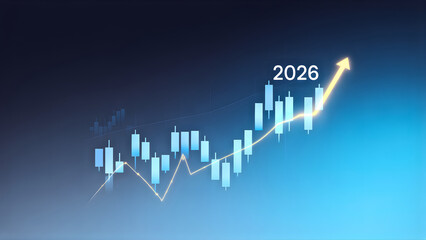 A rising financial graph indicating growth towards the year 2026, signifying a positive economic trend and future prosperity
