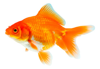 Vibrant Orange Fantail Goldfish Swimming on Neutral Background, Macro Shot of Ornamental Freshwater Fish with Flowing Fins for Aquarium and Pet Care Concepts