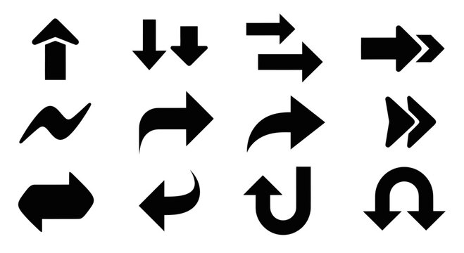 Collection of diverse black arrow icons and symbols.