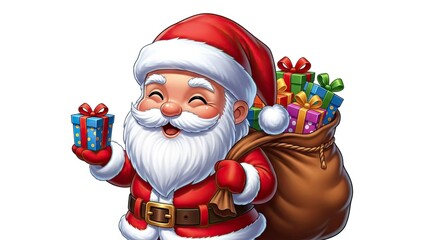 Cheerful santa claus with gifts isolated on white background illustration
