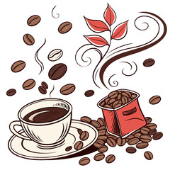 Obraz premium Stylized Coffee Mug Illustration with Steam on White Background