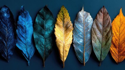 Colorful autumn leaves in a row