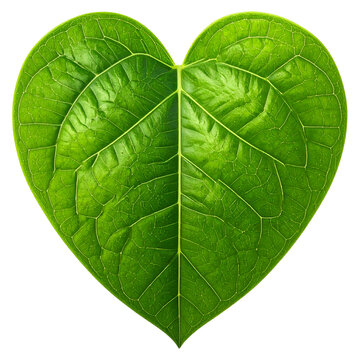Close-up of a vibrant green leaf shaped like a heart against a black backdrop