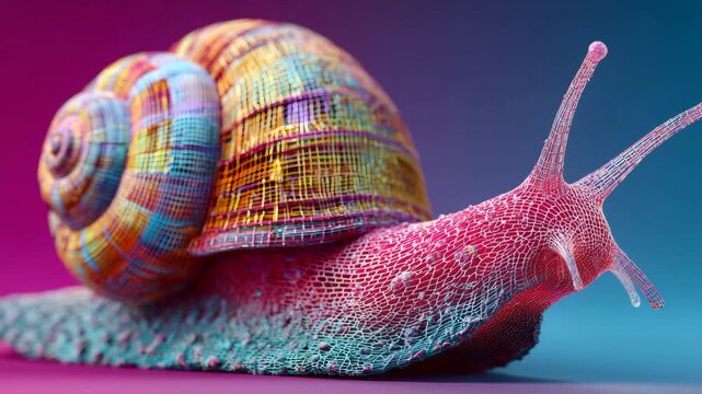 Colorful snail with a vibrant shell and textured body on a gradient background