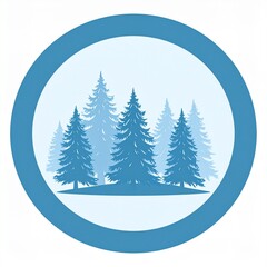 Obraz premium Evergreen forest landscape in circular frame winter snow minimalist design vector illustration