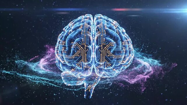 Digital brain ai processing neural network technology concept