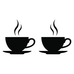 Fototapeta premium Two steaming coffee cups and saucers in silhouette