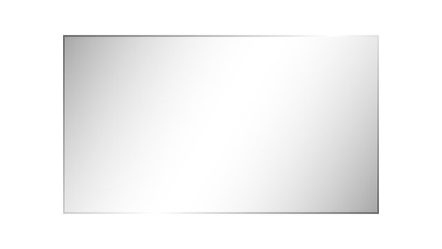PNG transparent shiny rectangular glass plate with light glare and reflection 16:9 ratio clear glass panel showcase on a transparent background. Crystal glass screen for mockup and elegant designs.