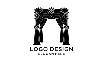 Elegant Wedding Arch Silhouette with Floral Decorations and Draped Fabric.