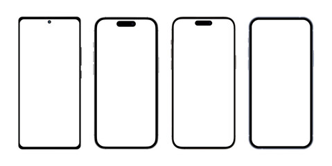 Modern Smartphone Screen Outline Frame Set with Minimal Mobile Device Mockup Borders on White...