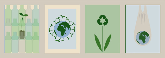 Earth Day concept posters with hand drawn Planet Earth and plants. Nature and ecology concept illustration. Set of eco posters. © comics star