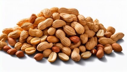Fototapeta premium Pile Of Roasted Peanuts On Transparent Background Overhead Shot Showing Detailed Nut Texture