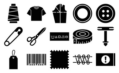 Obraz premium Flat Vector Textile Manufacturing and Garment Construction Icon Set for Fashion Industry Workflow