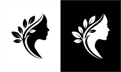 Elegant Woman Silhouette with Leafy Hair Design.