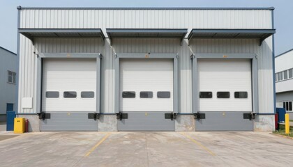 Fototapeta premium Loading dock operations warehouse facility industrial photography urban environment ground level view logistics concept