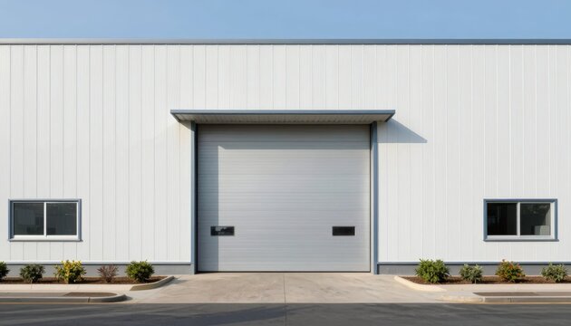 Warehouse loading dock entrance industrial facility architectural photography urban environment straight-on view modern design