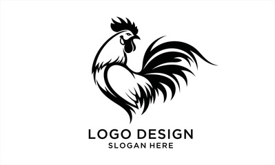 Majestic Rooster Logo Design with Bold Black and White Silhouette.