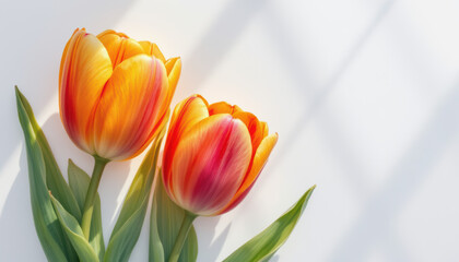 Fototapeta premium create a minimalist watercolor illustration of 3 tulips on a white background, with nature as the subject and ample copy space on the right