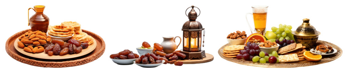 Fototapeta premium PNG Assorted snacks with beverages element set on transparent background
