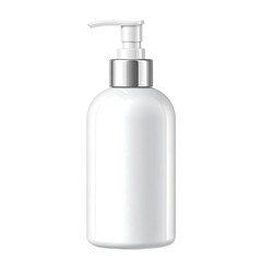 A professional set of white plastic cosmetic bottles featuring a pump dispenser and spray container for clean beauty liquid soap, lotion, and body wash hygiene product packaging