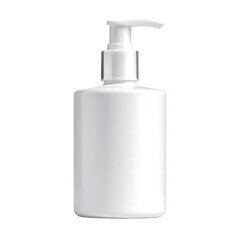 A professional set of white plastic cosmetic bottles featuring a pump dispenser and spray container for clean beauty liquid soap, lotion, and body wash hygiene product packaging