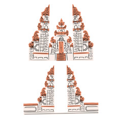 Traditional Balinese Gate Candi Bentar Illustration Sketch Style Architecture