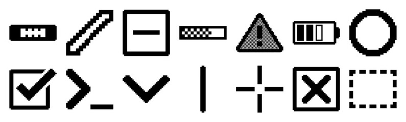 Fototapeta premium Pixel Art Interface Symbols Graphic Set for Retro Computing and Game Development UI Elements