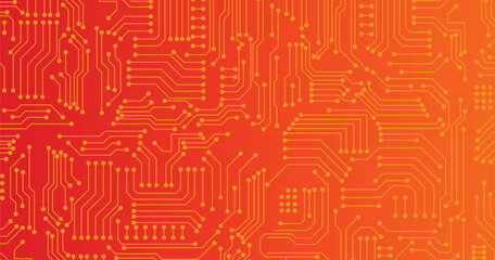 Digital concept image with circuit on red background. 