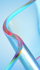 Transparent glossy glass ribbon. Curved wave in motion. 