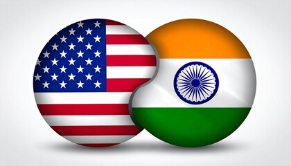 Circular Icons Featuring the Flags of the United States and India on Red Background