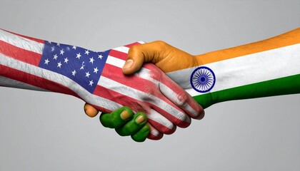Handshake Between United States and India Flags Symbolizing Diplomatic Partnership