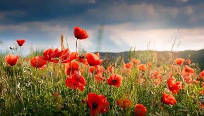 Beautiful Nature Background With Red Poppy Flowers