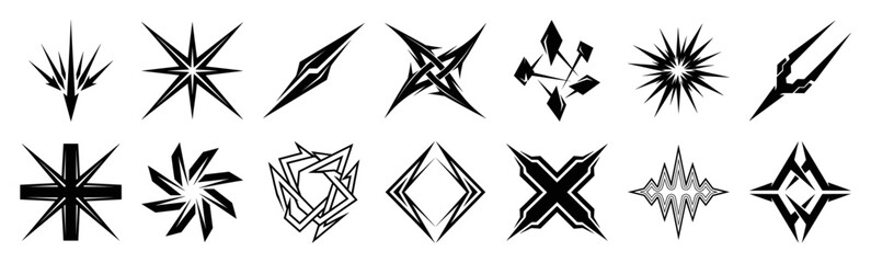 Sharp Cybercore Geometric Shapes Graphic Set for Futuristic Branding and Tech Apparel Design