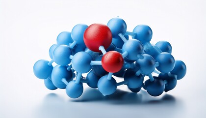 Blue Molecule With An Red Atom On White Background