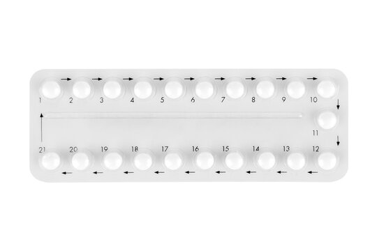 white hormonal pills isolated on white background