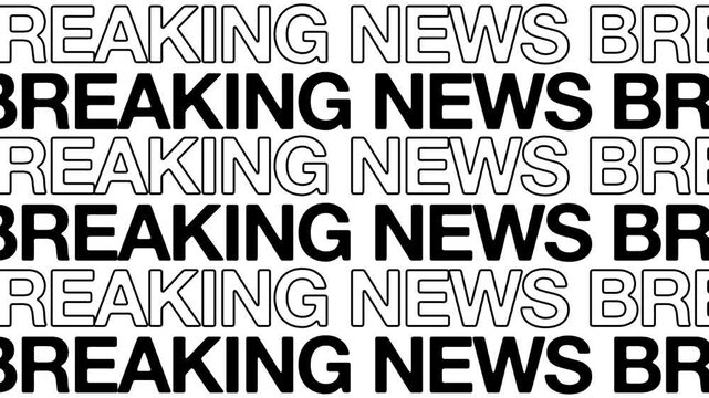 BREAKING NEWS neon glow text opening motion animation video, youtube channel repeating scrolling text kinetic typography seamless loop intro social media black type on white backdrop bg outro