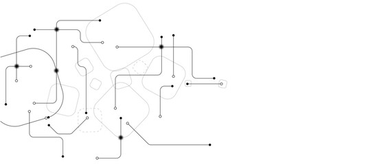 Abstract technology background. White circuit lines and connected dots on dark tech bg. Futuristic electronics concept.circuit board background	vector illustration of an abstract background with lines
