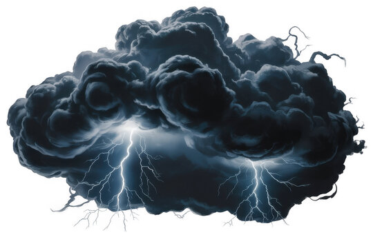 Dark storm cloud with lightning weather stormy dark cloud isolated on a transparent background