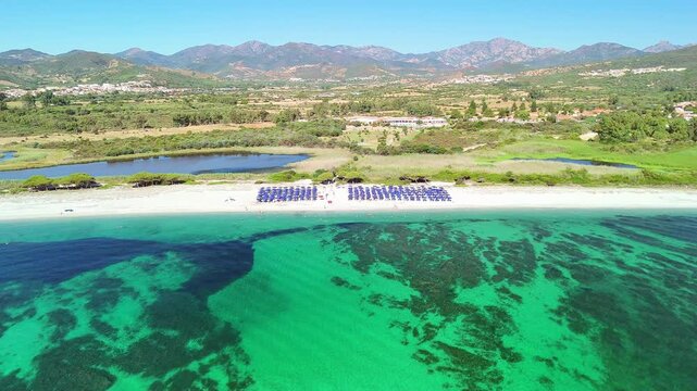 Aerial view of Budoni coastline, Sassari, Sardinia, Italy