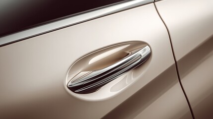 Car door handle shines in the sunlight at a parking lot in the afternoon on a clear day