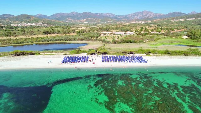 Aerial view of Budoni coastline, Sassari, Sardinia, Italy