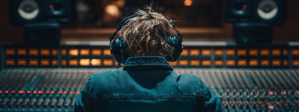 Engineer Adjusting Audio Levels in Recording Studio with Vintage Equipment