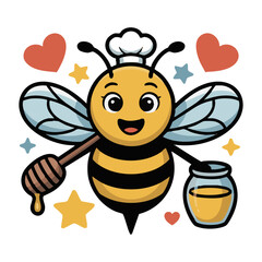 Cute cartoon bee with honeycomb flat vector illustration, easily editable.